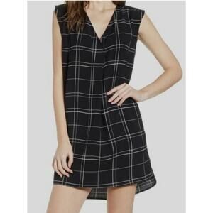 Leith Dress Womens 4X Black White Windowpane Plaid Sleeveless Pockets Plus Size